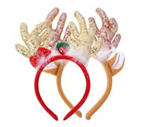 Mikinona 2 piezas Diadema Navidad Doble Pack con Cuernos de Dorados y Lazo Accesorios Navideños para Mujeres y Niñas Ligera y para Fiestas Temáticas