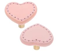 Mikinona 2 Pomos de Puertas de Armario de Latón y Cuero Rosa para Habitación Infantil Forma de Corazón Tiradores de Cajón Elegantes y Resistentes para Muebles