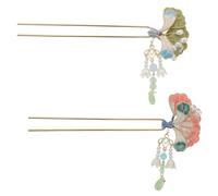 Mikinona 2piezas Horquilla Antigua Para Mujer Forma Borlas De Flores Palillos Chinos Vintage Adornos Para Disfraz De Hanfu Color Rosa y Verde