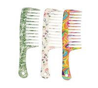 Mikinona 3piezas Peines De Dientes Anchos Con Diseño Peines De Corte Con Mango Recto Para Doméstico y Profesional