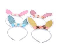Mikinona 4 Piezas diadema con orejas de conejo chicas grande oreja de conejo elástico diadema de orejas de animales banda para el cabello de la oreja del conejito paño de cebolla verde