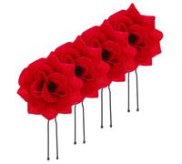 Mikinona 4 Piezas Peluquería fiesta flor accesorios para el cabello hechos a mano conformado alfiler rosa tocado Rose de cabello de cabello rosa pines Aleación de zinc rojo