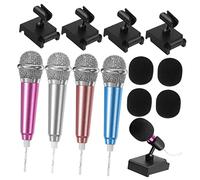 Mikinona 4juegos Micrófonos Pequeños Portátiles Mini Micrófono con Cubiertas y Soportes Compatible con Teléfonos y Computadoras Portátiles