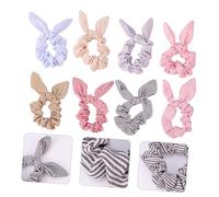 Mikinona 8piezas Coleteros Con Orejas De Conejo Lazos Decorativos Elásticos Rayas Accesorios Suaves Para Coleta Para Niña y Mujer