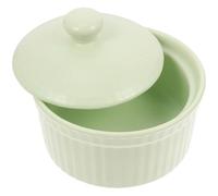 Mikinona Cuenco de Cerámica para Postres con Tapa, Tazón Pequeño Verde Resistente al Calor, Apto para Horno y Microondas, Adecuado para Natillas, Pudín y Repostería Casera