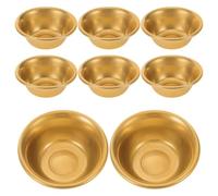 Mikinona Cuenco sagrado budista, cuenco de latón, 8 piezas, dorado, diseño decorativo, tamaño compacto, para ofrendas de agua en peregrinaciones y viajes