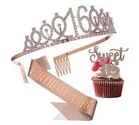 Mikinona Decoración para Cumpleaños con de Rhinestones Banda y Topper para Tarta Accesorio Femenino para Fiestas de Cumpleaños