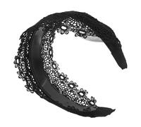 Mikinona Diadema Ancha de Encaje Floral Negra para Mujer Banda Elástica Vintage Transpirable Diseño Bordado Tocado Cómodo y Antideslizante para Eventos Spa y Uso Diario