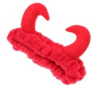 Mikinona diadema de cuerno hair band jabon facial diadema de spa diadema de lavado de cara falso bandas y accesorios para el cabello de cuerno diademas para lavarse la cara Felpa rojo
