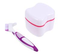 Mikinona Estuche para Prótesis Rojo con Vaso de Remojo y Cepillo de Cuidado Caja de Almacenamiento Portátil de Plástico para Limpieza y Cuidado Diario Kit Práctico para Viaje