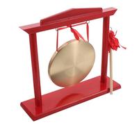 Mikinona Gong de Mano Chino de Cobre con Soporte de Madera y Instrumento de Percusión para Inauguraciones y Decoración Oriental Gong de Escritorio Portátil con Sonido y Estable para