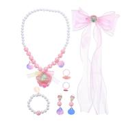 Mikinona Joyería Infantil Princesa Sirena para Niñas Pequeñas Incluye Clips de Lazo Anillo Collar de Conchas Pulsera de Perlas y Pendientes Accesorios para Fiestas Disfraces