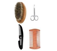 Mikinona Kit Cuidado Barba Cepillo De Cerdas y Peine De Madera Incluye Tijeras Peine Para Bigote y De Bolsillo Para Hombres Para Viajar y Aseo Diario