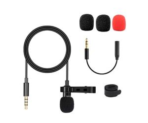 Mikinona Micrófono de Solapa Omnidireccional Clip Negro Conector 35 MM Cable de 15 M Accesorios Incluidos Espumas Negras y Roja para Grabación en Móvil Ordenador y Entrevistas