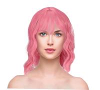Mikinona Peluca Corta Ondulada Rosa para Mujer con Flequillo para Cosplay y Fiestas y Cómodo