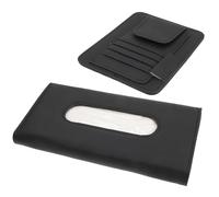 Mikinona Porta Pañuelos para Visera Solar de Coche, Funda Organizadora Negra de Poliuretano Compartimentos para Gafas, Tarjetas y Documentos, Accesorio Práctico para Mantener Orden