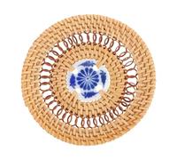 Mikinona Posavasos Aislamiento Térmico y Cojín para Taza 8 Cm De Ratán Natural y Porcelana Protector De Mesa Hogar Decoración Funcional