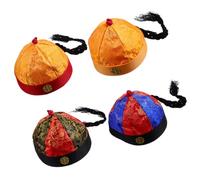 Mikinona Sombreros para Cosplay Estilo Qing con Trenzas, Talla 9 para Adultos, 4 Piezas, Accesorios de Disfraz Vintage para Teatro, Carnaval y Fiestas Temáticas