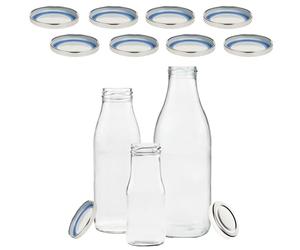 mikken 10 tapas para botellas de cristal TO48/5 cm - Blueseal - sin BPA/PVC - Tapa de repuesto Twist-Off - Tapa de rosca para botellas de leche y zumo, color plateado