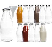 mikken 12 botellas de cristal de 500 ml, con tapón de rosca plateado, incluye embudo