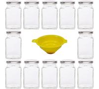 mikken 12 tarros de cristal de 260 ml con tapón de rosca libre de PVC, incluye embudo