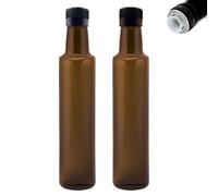 mikken 2 botellas de aceite de 250 ml con vertedor, botellas de cristal marrón, dispensador de aceite con dosificador y etiquetas