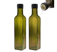 mikken 2 botellas de aceite de 250 ml con vertedor, botellas de cristal verde/marrón, dispensador de aceite, incluye etiquetas