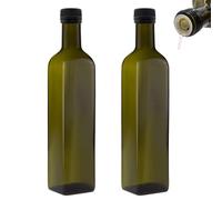 2 botellas de aceite de 500 ml con boquilla verde/marrón, dispensador de aceite, botella de cristal con dosificador y etiquetas