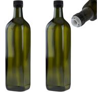 mikken 2 botellas de aceite de 750 ml con vertedor verde/marrón, botellas de cristal con dosificador y etiquetas