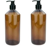 mikken 2 dispensadores de jabón de 1000 ml, dispensador de loción de plástico, Color marrón, Incluye Etiquetas