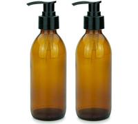 mikken 2 dispensadores de jabón de 200 ml, dispensador de loción de Cristal marrón, Apto para Alimentos, Incluye Etiquetas para Etiquetas
