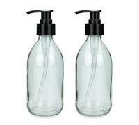 mikken 2 dispensadores de jabón de 250 ml, dispensador de loción, botellas de champú, cristal transparente, apto para alimentos, incluye etiquetas para etiquetar