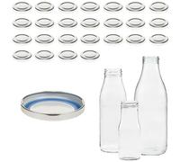 mikken 25 tapas para botellas de cristal TO48/5 cm - Blueseal - sin BPA/PVC - Tapa de repuesto Twist-Off - Tapa de rosca para botellas de leche y zumo, color plateado