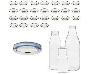 mikken 25 tapas para botellas de cristal TO48/5 cm - Blueseal - sin BPA/PVC - Tapa de repuesto Twist-Off - Tapa de rosca para botellas de leche y zumo, color plateado
