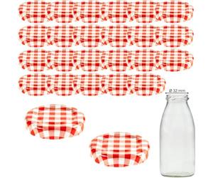 mikken 25 tapas TO43 4,5 cm para botella de cristal Twist-Off Tapa de repuesto tapa de rosca para botellas de leche y zumo, color rojo y blanco a cuadros