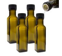 mikken 4 botellas de aceite de 100 ml con vertedor, botellas de cristal verde/marrón, dispensador de aceite, incluye etiquetas