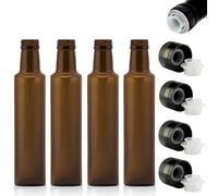 mikken 4 botellas de aceite de 250 ml con vertedor, botellas de cristal marrón, dispensador de aceite con dosificador y etiquetas
