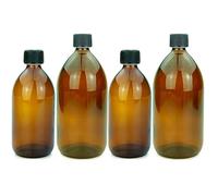 mikken 4 botellas de cristal marrón 2 x 500 ml + 2 x 1000 ml con tapón de rosca.
