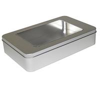 mikken # 42045# Tarro con Ventana, Lata de Galletas., Metal, Plata, 20.8 x 13.1 x 4.5 cm