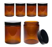 mikken 6 Barras marrón de 180 ml, crisol para ungüentos, Crema, tarros de Especias de Cristal, Incluye Etiquetas Caja, 6.6 x 6.6 x 8.1 cm, 6