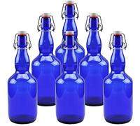 mikken 6 botellas de cristal azul de 0,75 litros con cierre de clip de porcelana, incluye etiquetas para etiquetas