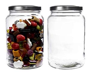 mikken - Juego de 2 tarros de cristal de 1,7 litros con cierre de rosca, tarro de cristal con etiquetas para inscripción, color plateado