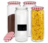 mikken Juego de 4 tarros de cristal de 1,1 litros con tapa de rosca, incluye etiquetas para etiquetar