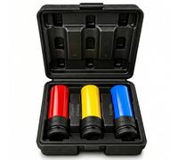 MIKKUPPA Llave de impacto - Juego de 3 llaves de vaso, 17 mm, 19 mm, 21 mm, accionamiento cuadrado de 1/2 pulgadas, material Cr-Mo, con protección de llantas de plástico para llantas de aleación