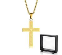 Mikloven Collar unisex con colgante de cruz de acero inoxidable, dije grabado de oración del Señor y cadena de eslabones de caja, joyería de fe mínima para estilo de capas, trabajo diario e iglesia