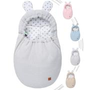 Mikos GOTS Zert - Manta para bebé, 100% algodón, saco de punto con cremallera para bebé, con relleno, universal, para cochecitos, primavera Maxi Cosi, correa de 3 puntos (50) (gris)