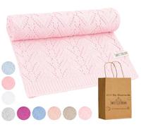 Mikos * Manta ligera para bebé 100% algodón orgánico - Patrón Ajour - Perfecta para verano y primavera - Manta de punto para bebés, niños y recién nacidos Hipoalergénica 80x100cm (28) (rosa claro)
