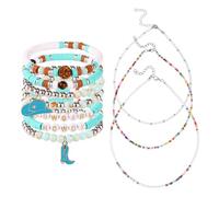 Mikovivi 10uds Juego Pulseras Vaqueras, Incluye 7 Pulseras Elásticas de Cuentas Apilables con Dijes de Sombrero y Botas Vaquera y 3 Collares Joyería Estilo Y2K Playa Verano Boho para Mujer(Azul)