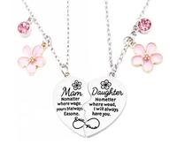 Mikovivi 2 Collares a Juego Familia, Aleación Zinc Collar con Colgante Corazón a Juego con Flores Madre e Hija para 2 Regalos Joyería Día Madre para Mamá Cumpleaños Navidad Acción Gracias (Plata)