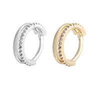 Mikovivi 2 Pares de Aretes Doble Aro Para Hélix, Chapados en Oro con Circonitas Cúbicas con Tachuelas Delicados Piercings de Caracola (Oro y Plata)